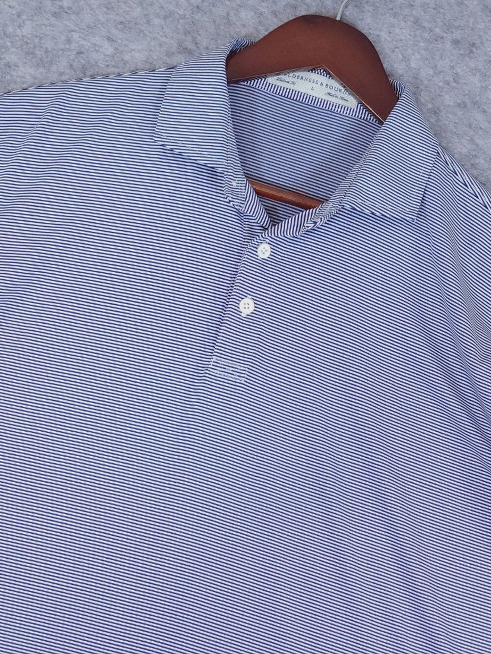 Holderness & Bourne Perkins Large Navy White Stripe Tailored Golf Polo Dodgers - Picture 3 of 11